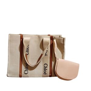 Beige Canvas Tote with Pink Leather Pouch